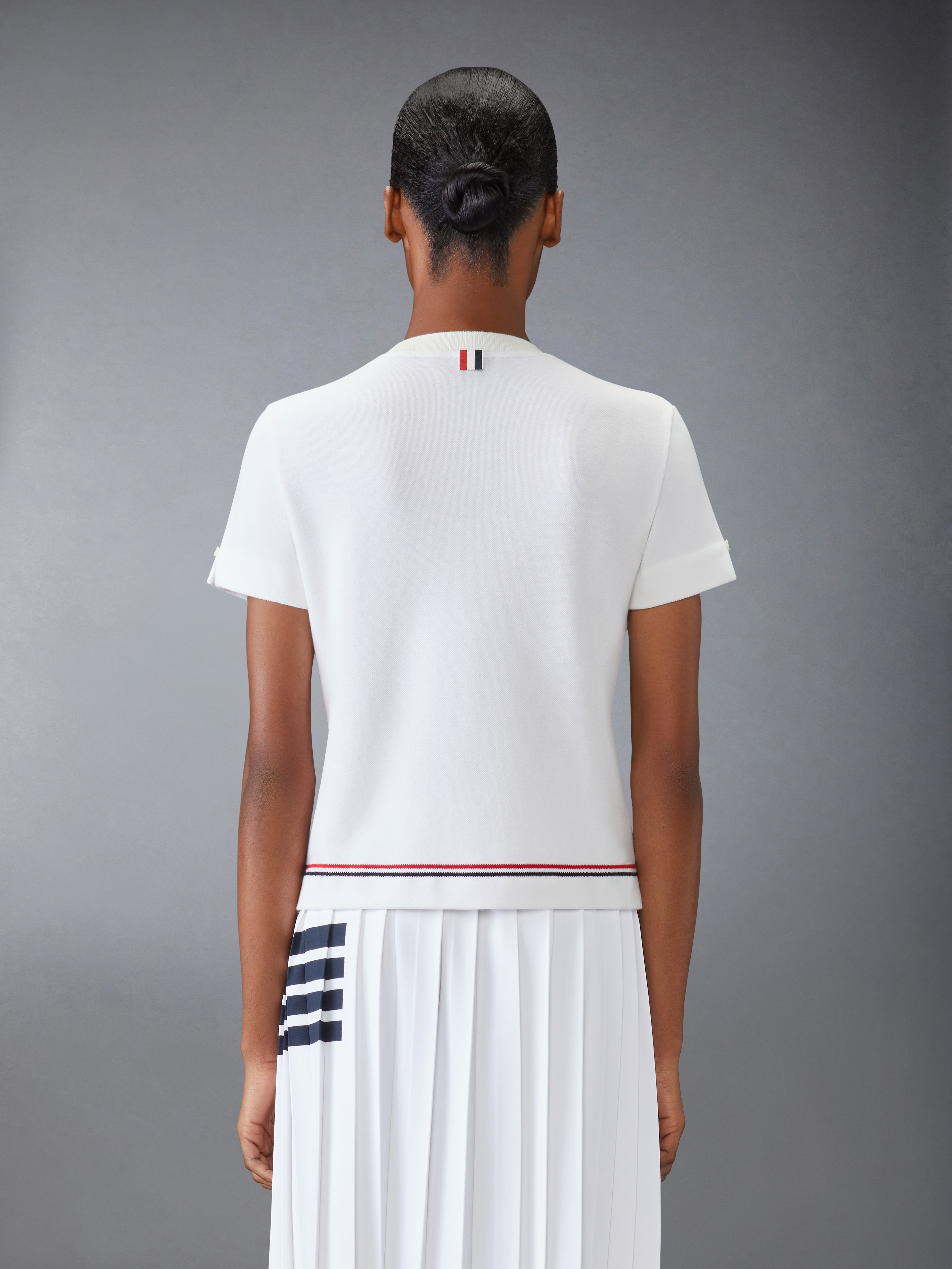 Short Sleeve Notch Tee In Cotton Pique + Eng Rwb Stripe