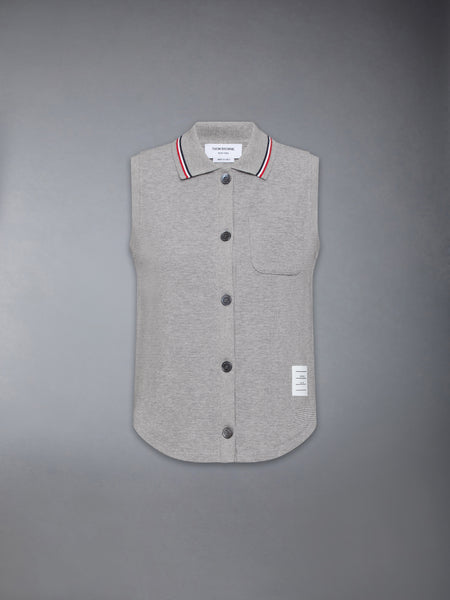 COTTON WAFFLE SLEEVELESS BUTTON SHIRT