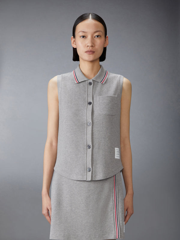 COTTON WAFFLE SLEEVELESS BUTTON SHIRT - image 1