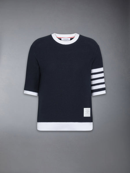 TEXTURED COTTON PIQUE 4-BAR TEE NAVY