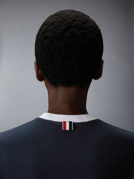 TEXTURED COTTON PIQUE 4-BAR TEE NAVY