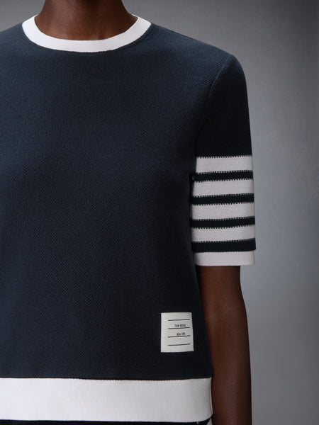 TEXTURED COTTON PIQUE 4-BAR TEE NAVY