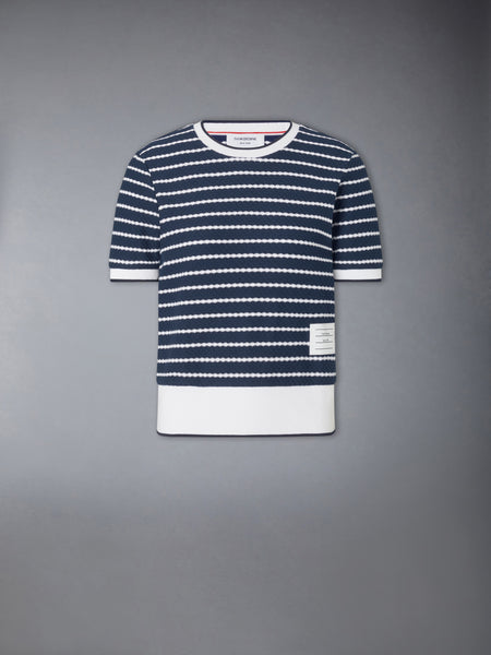 STRIPED HONEYCOMB RIB TEE NAVY/WHITE