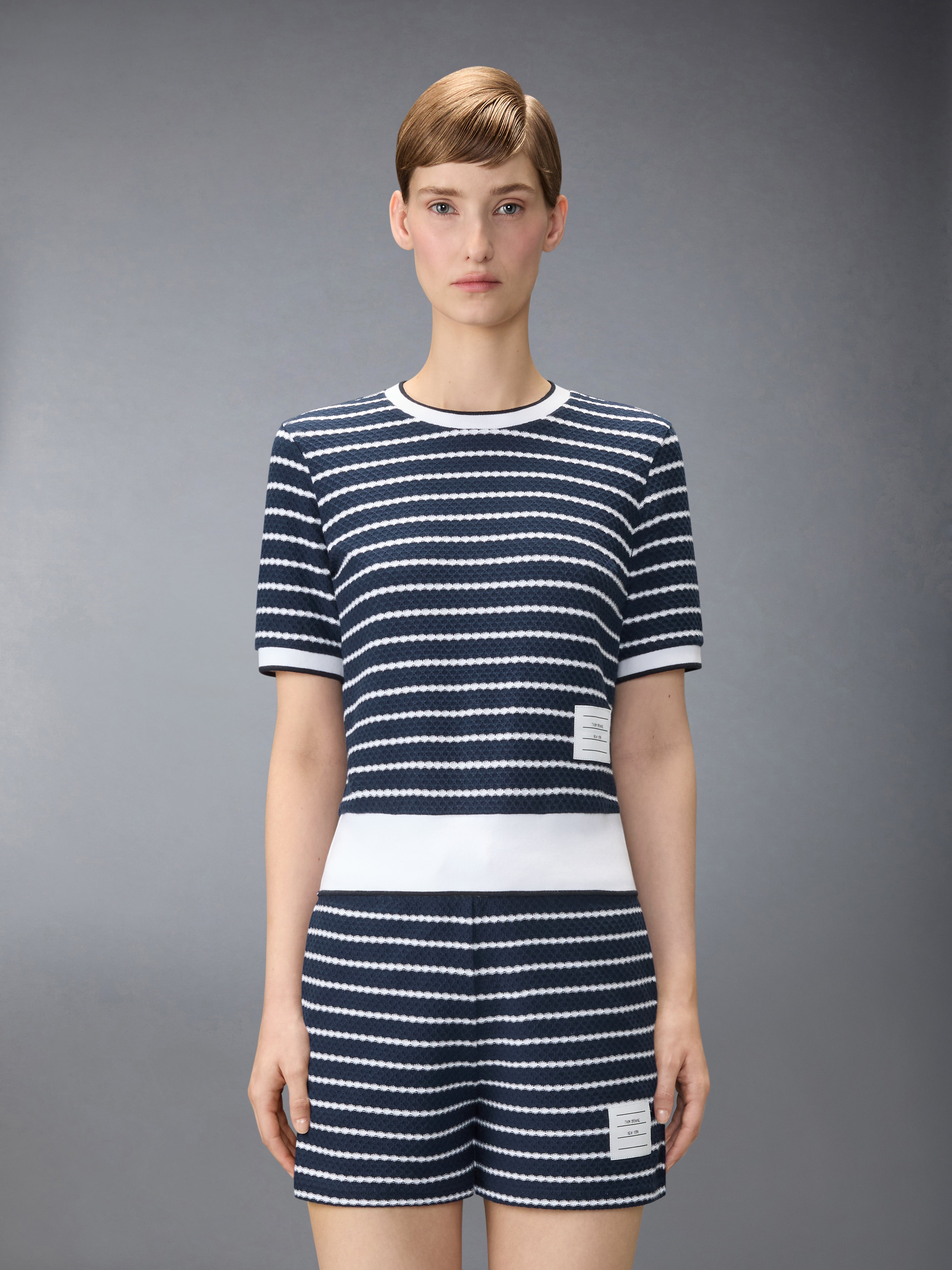 Striped Honeycomb Rib Tee | Thom Browne