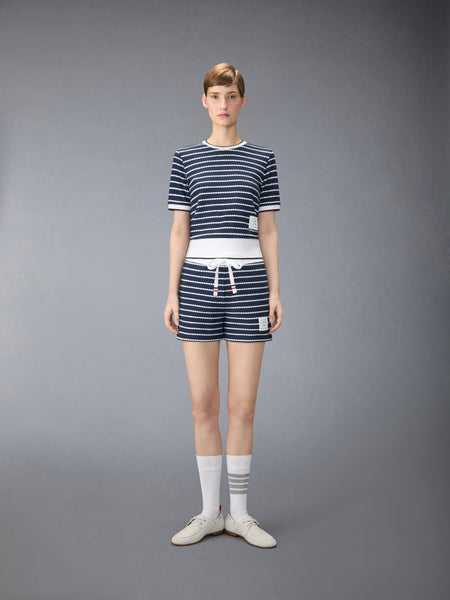 STRIPED HONEYCOMB RIB TEE NAVY/WHITE