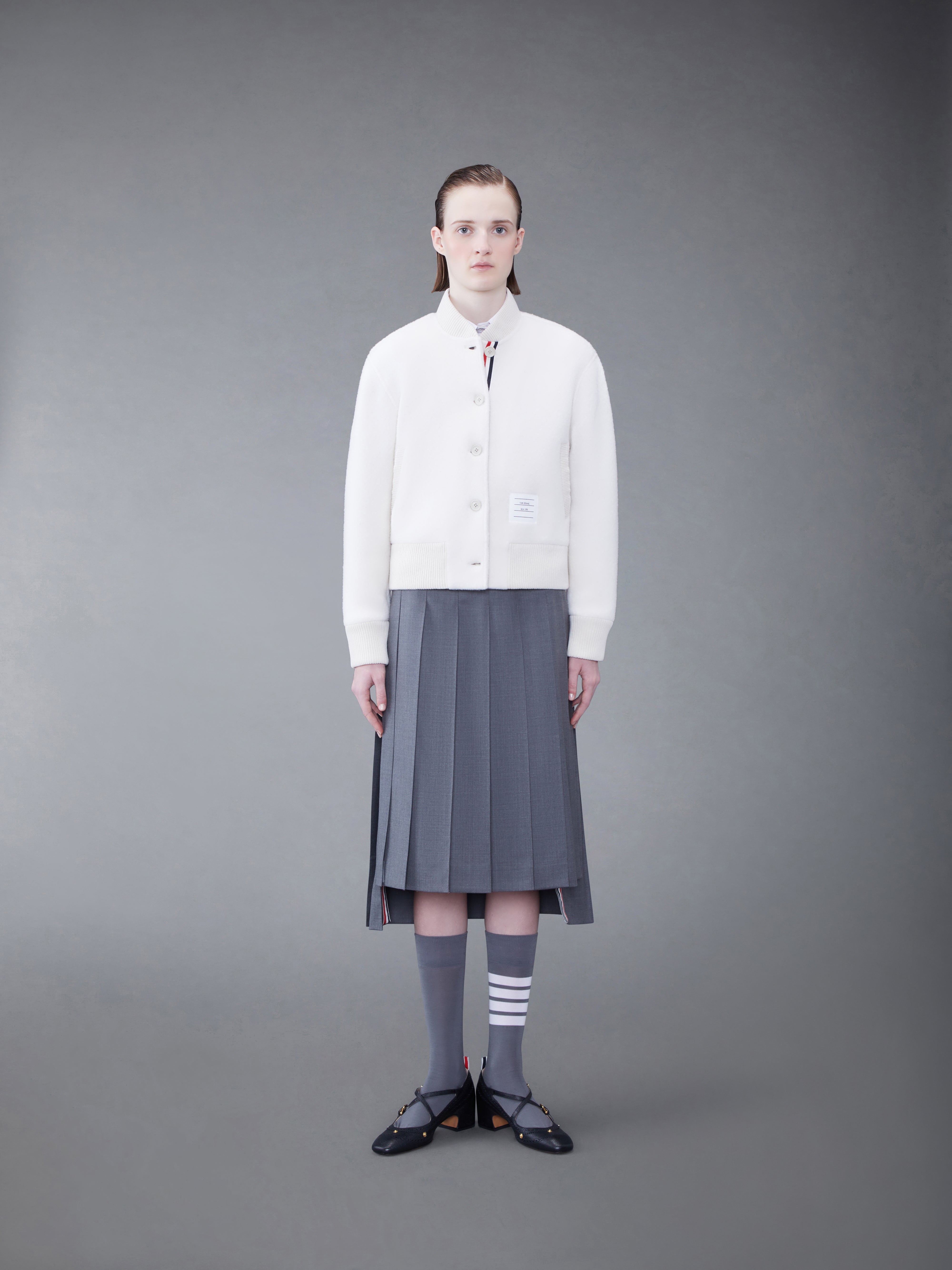 Wool Fleece Stripe Bomber Jacket | Thom Browne