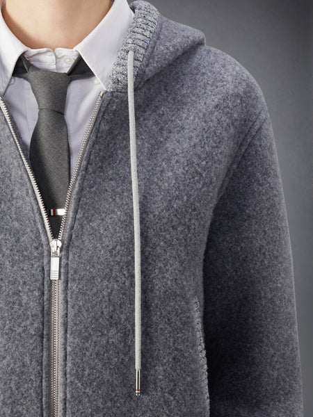 WOOL FLEECE ZIP UP HOODIE LT GREY
