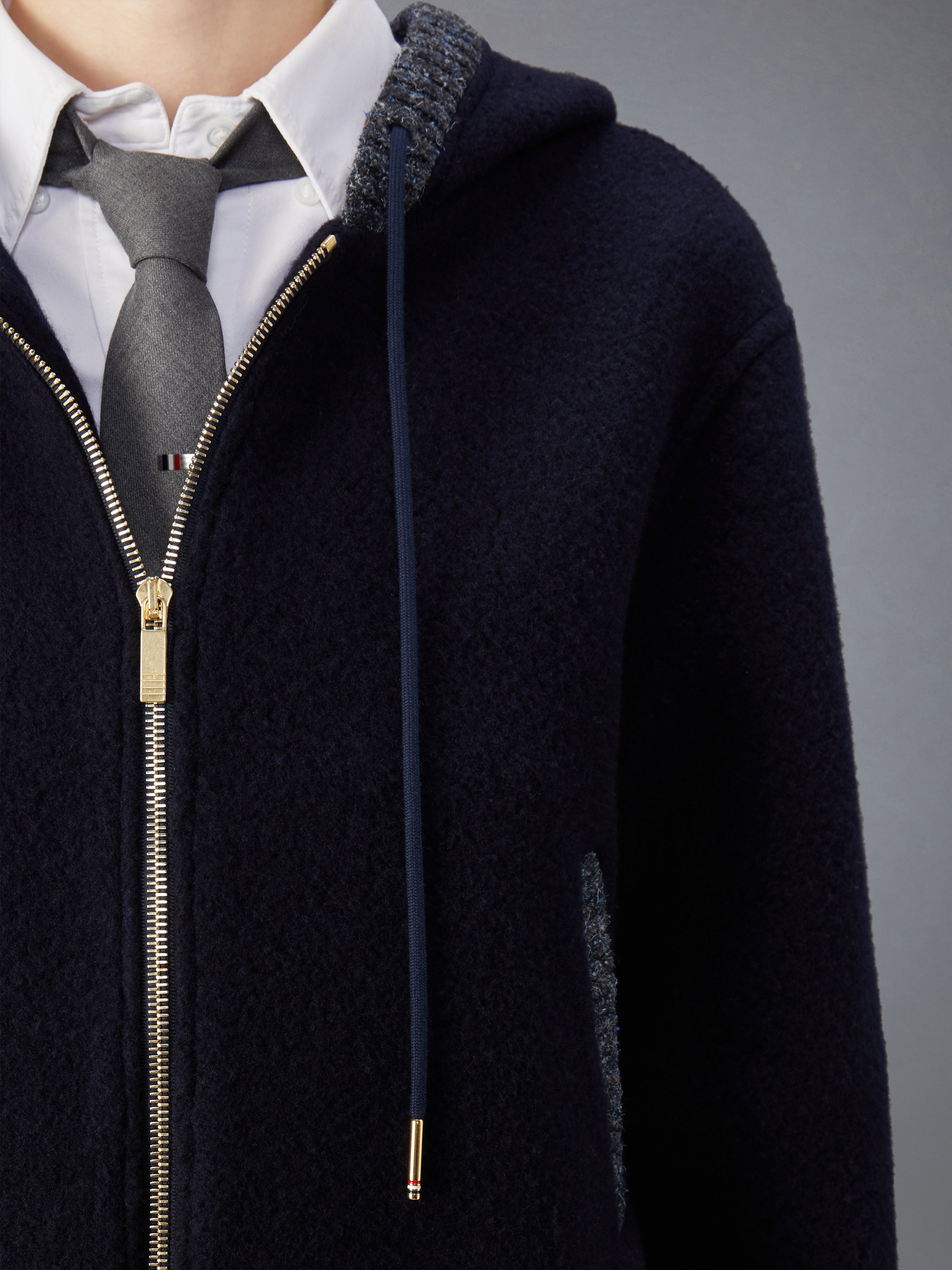 THOM BROWNE ネイビー フード付き ブルゾン Thom Browne Navy 4-Bar Loopback Full Zip Hoodie, Brand Size 38 (US