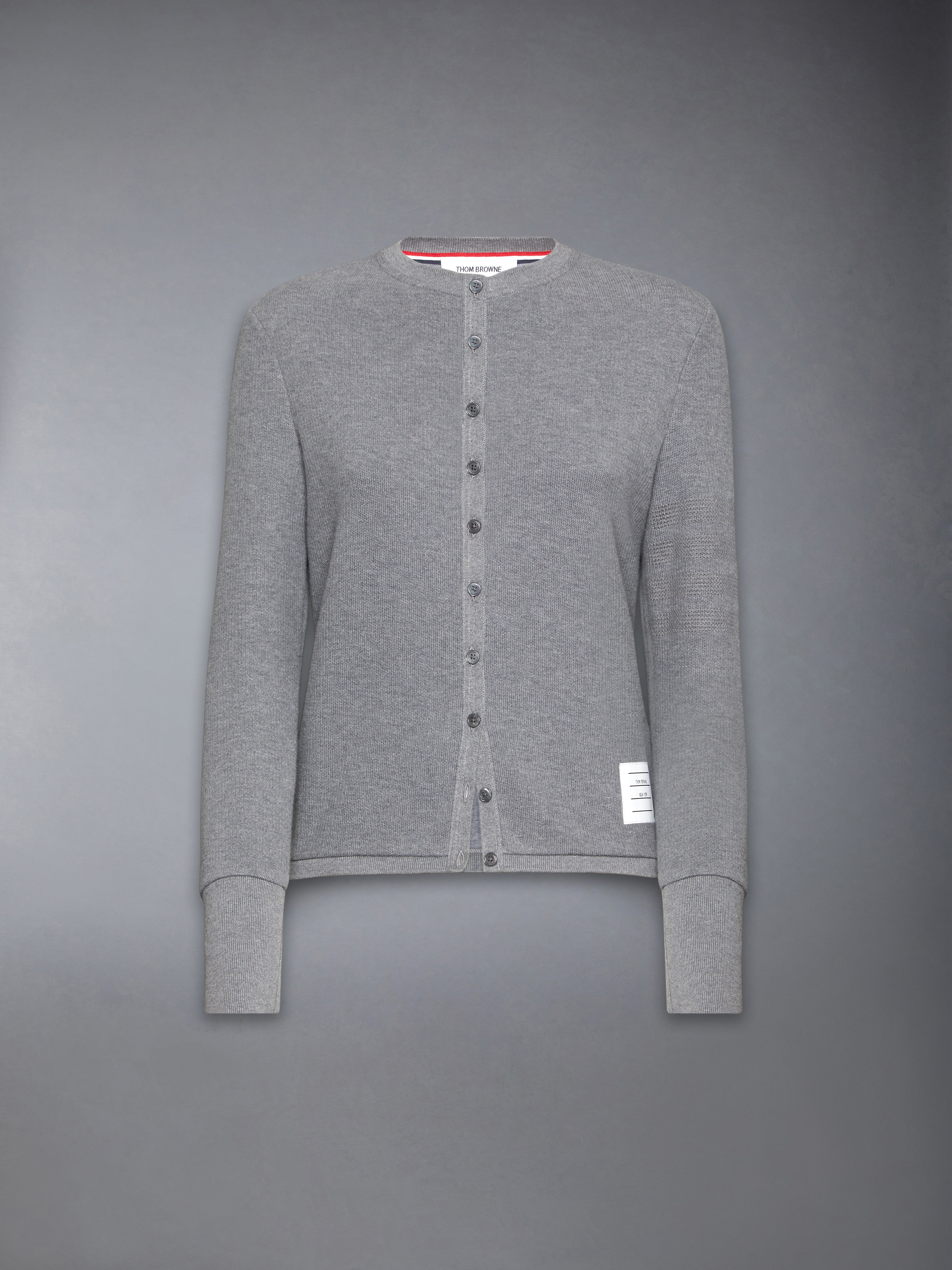 Crew Neck Cardigan In Textured Cotton W/ Tonal 4 Bar | Thom