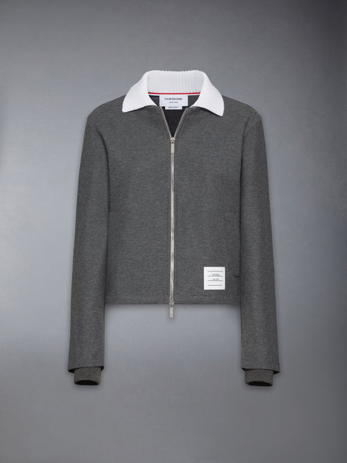 Zip Up Cardigan Jacket W/ Contrast Collar In Tech Twill | Thom Browne