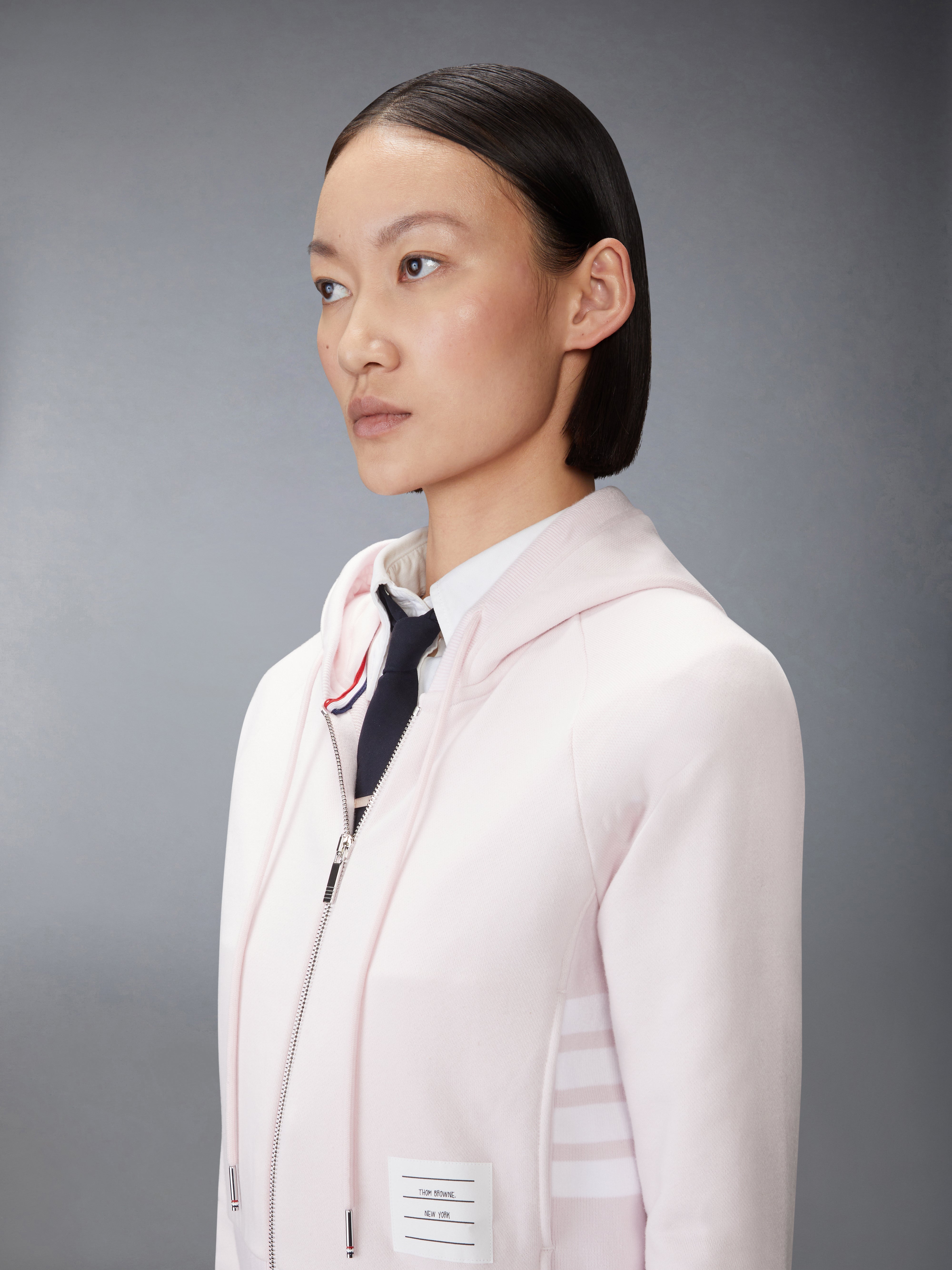 Solid Loopback 4-Bar Zip Up Hoodie | Thom Browne