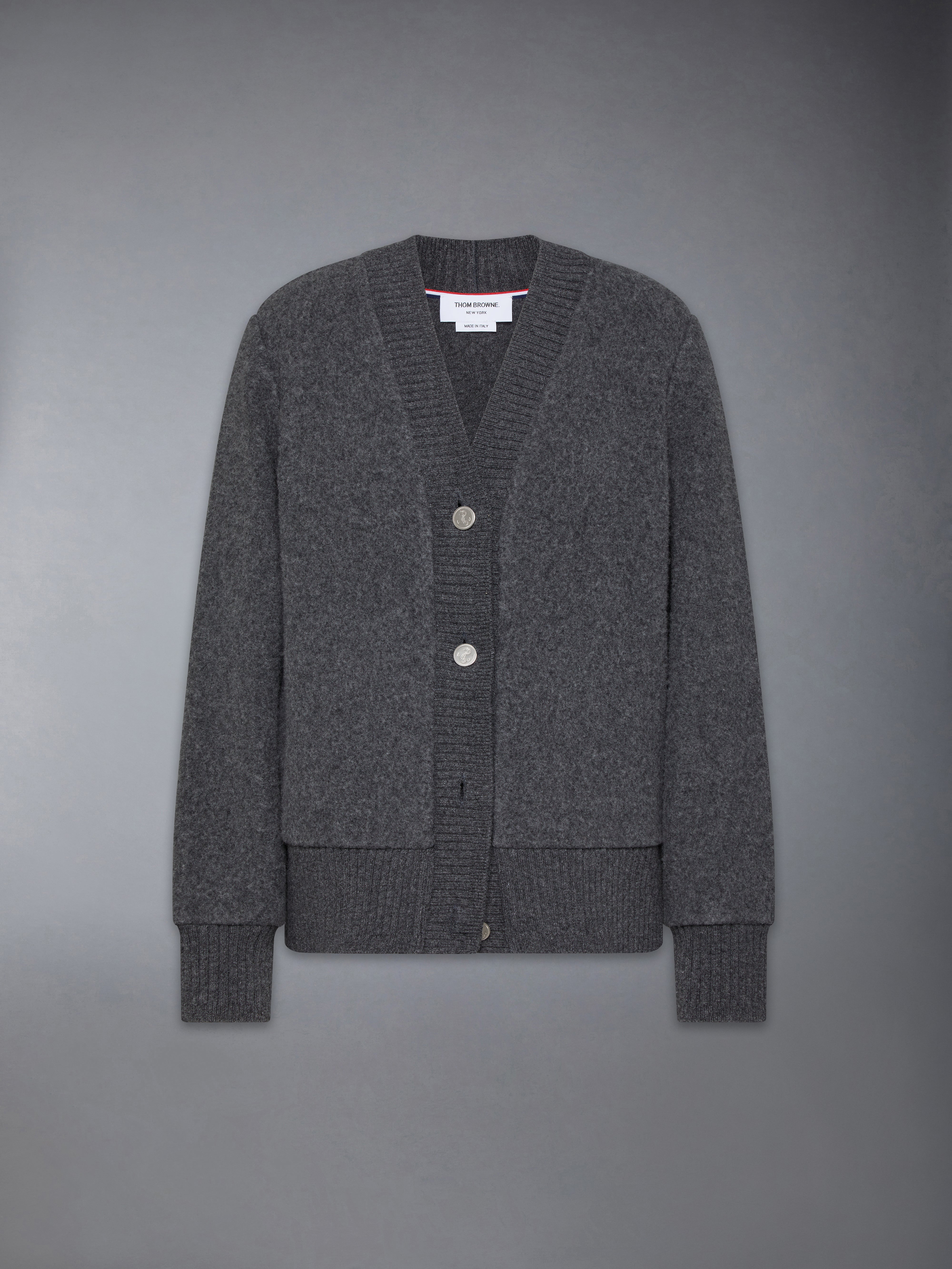 【送料&関税込】Thom Browne Grey Wool Oversize Cardigan Jersey Stitch Cotton 4 Bar Exaggerated Fit Cardigan | Thom