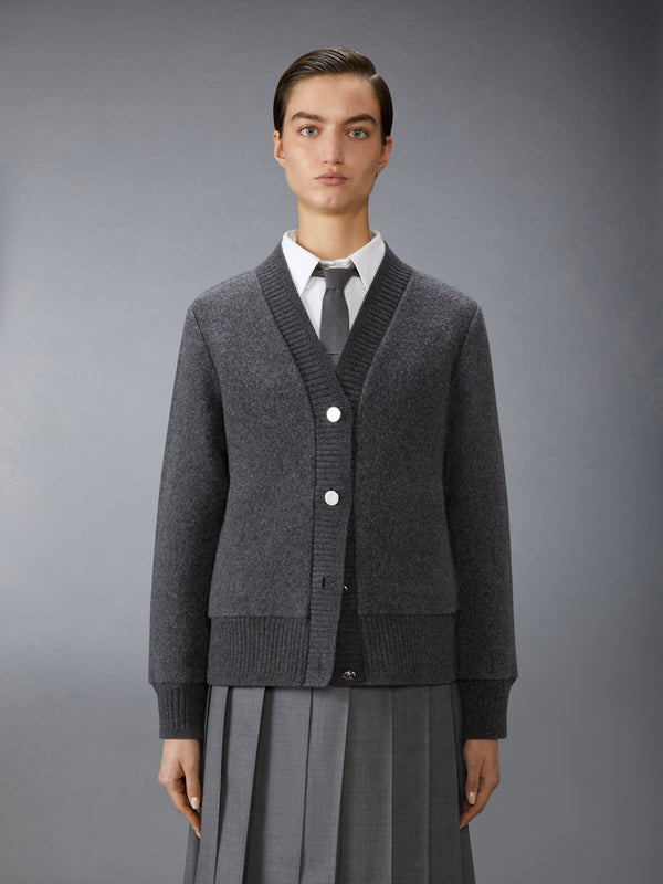 Wool Fleece Oversized V Neck Cardigan Thom Browne