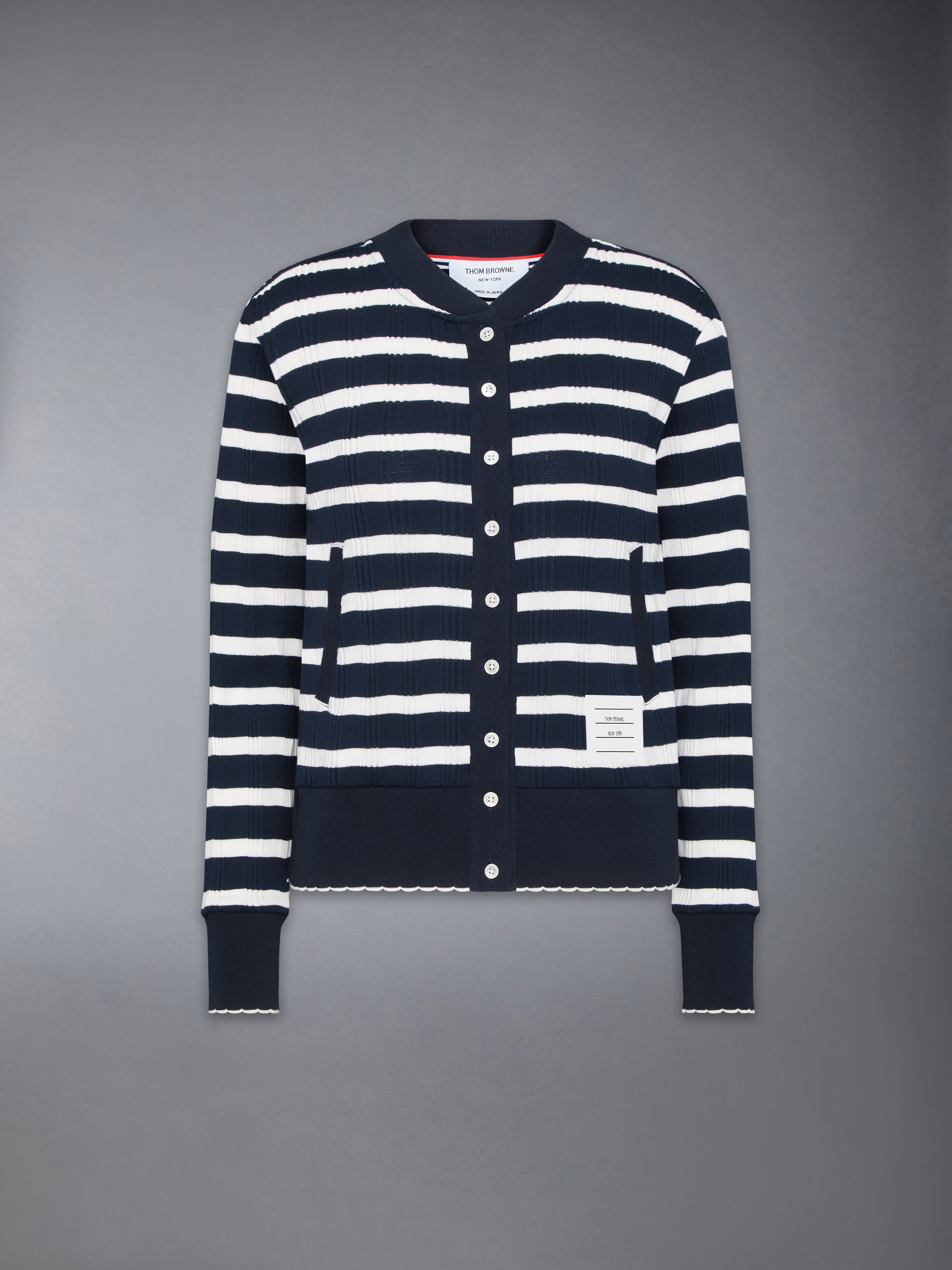 ストライプ リブ スカラップ エッジ カーディガン | Thom Browne