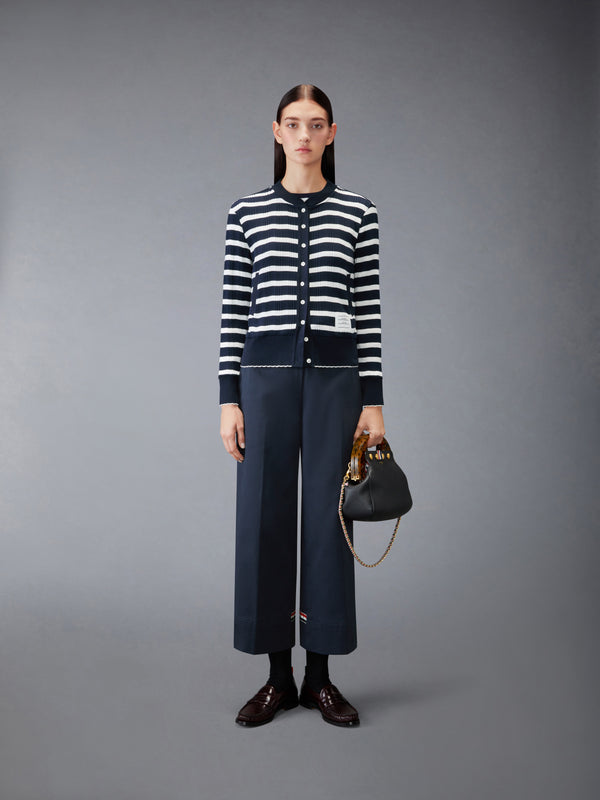 STRIPED RIB SCALLOP EDGE CARDIGAN - image 3