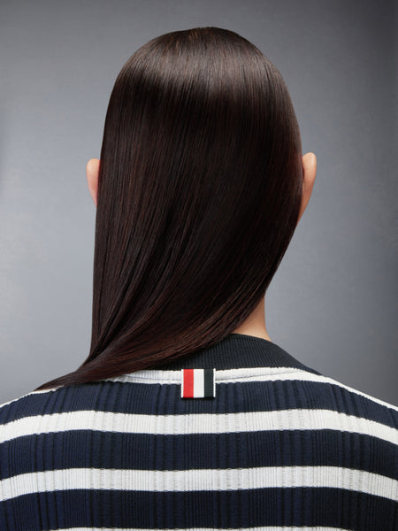 STRIPED RIB SCALLOP EDGE CARDIGAN NAVY