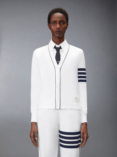 LOOPBACK PIPING 4-BAR CARDIGAN WHITE /NAVY