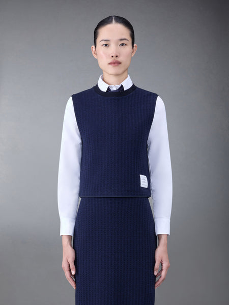 GINGHAM JACQUARD SHELL TOP NAVY