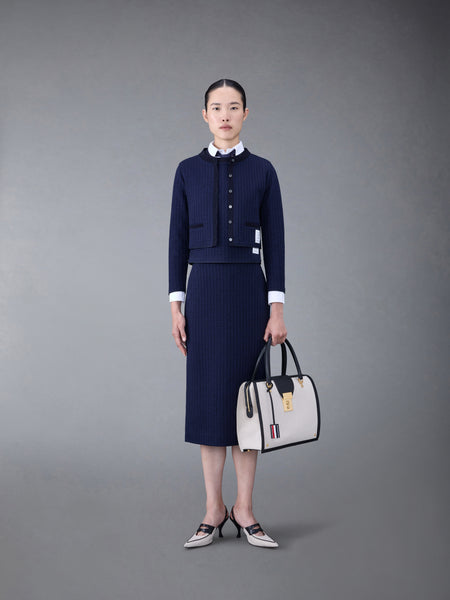 GINGHAM JACQUARD SHELL TOP NAVY