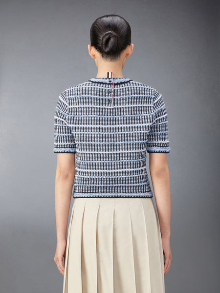 COTTON LINEN TWEED JACQUARD TEE NAVY