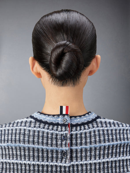 COTTON LINEN TWEED JACQUARD TEE NAVY