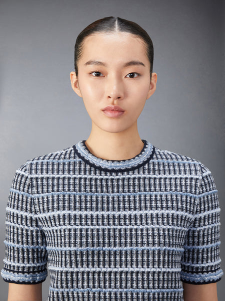 COTTON LINEN TWEED JACQUARD TEE NAVY