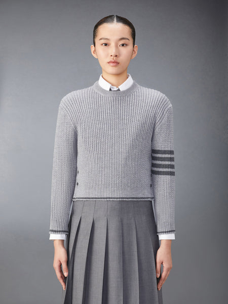 MERINO WOOL 4-BAR CROPPED CABLE PULLOVER LT GREY