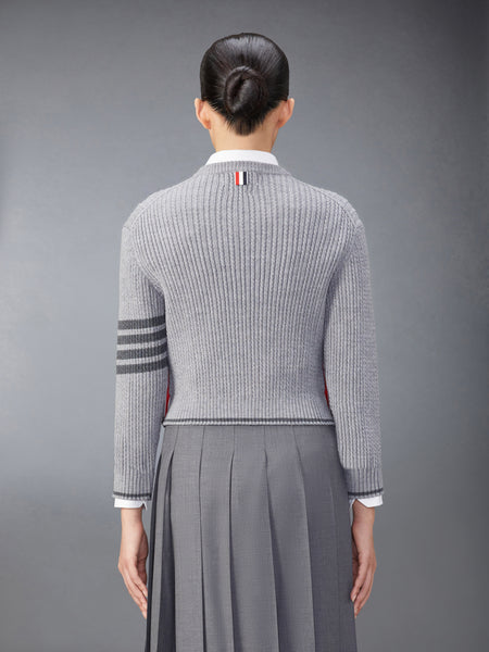 MERINO WOOL 4-BAR CROPPED CABLE PULLOVER LT GREY