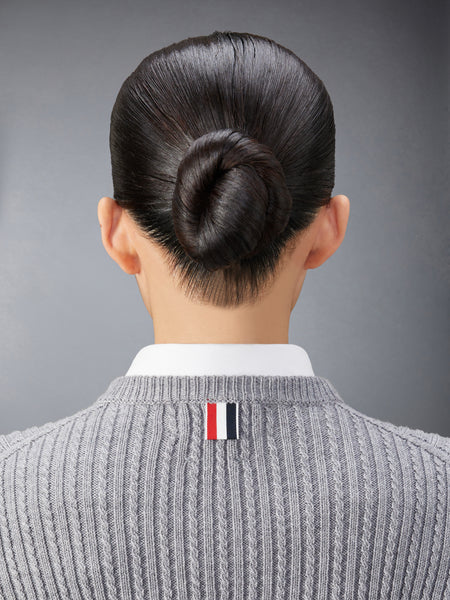 MERINO WOOL 4-BAR CROPPED CABLE PULLOVER LT GREY