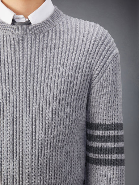 MERINO WOOL 4-BAR CROPPED CABLE PULLOVER LT GREY