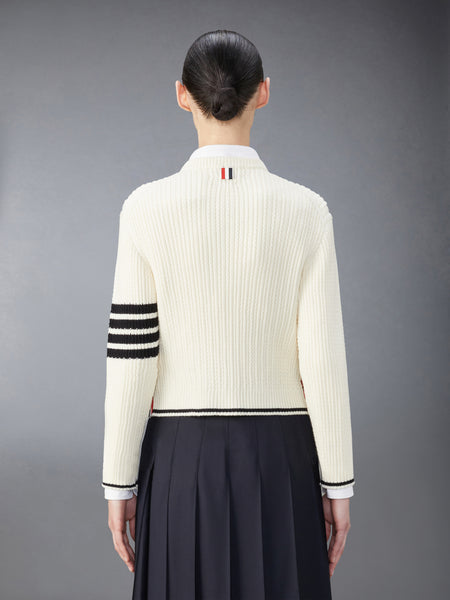 MERINO WOOL 4-BAR CROPPED CABLE PULLOVER WHITE