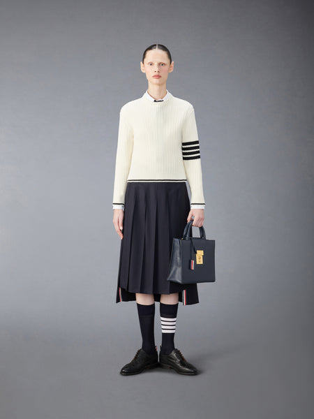 MERINO WOOL 4-BAR CROPPED CABLE PULLOVER WHITE