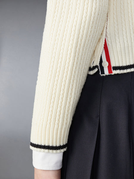 MERINO WOOL 4-BAR CROPPED CABLE PULLOVER WHITE