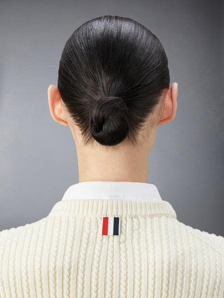 MERINO WOOL 4-BAR CROPPED CABLE PULLOVER WHITE