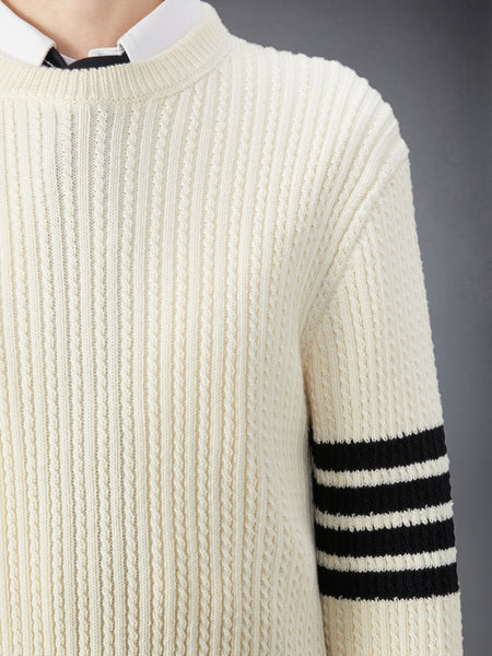 MERINO WOOL 4-BAR CROPPED CABLE PULLOVER WHITE