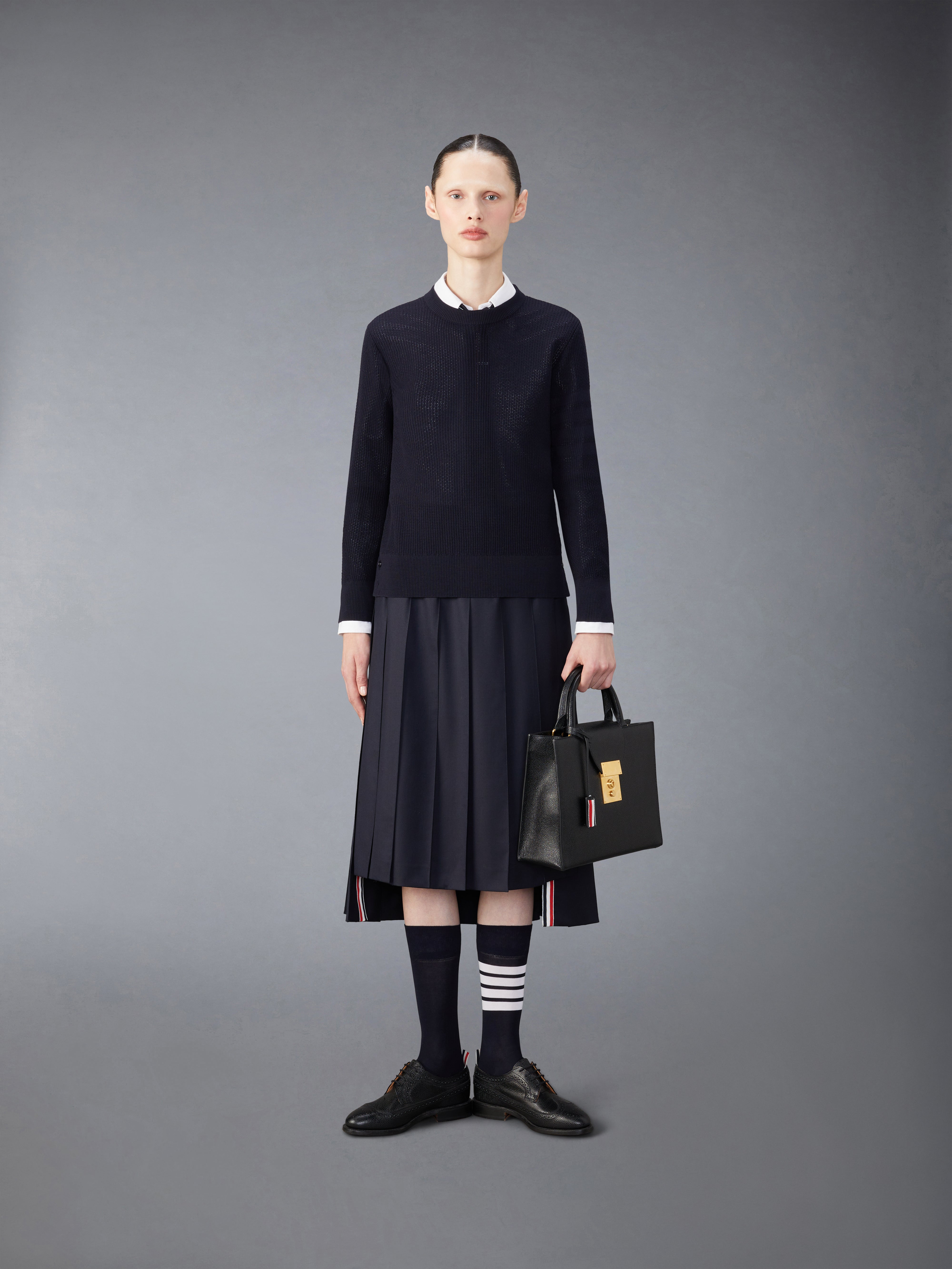 Wool Crepe 4-Bar Relaxed Fit Pullover | Thom Browne