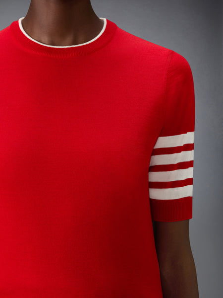 MERINO WOOL 4-BAR SHORT SLEEVE PULLOVER RED