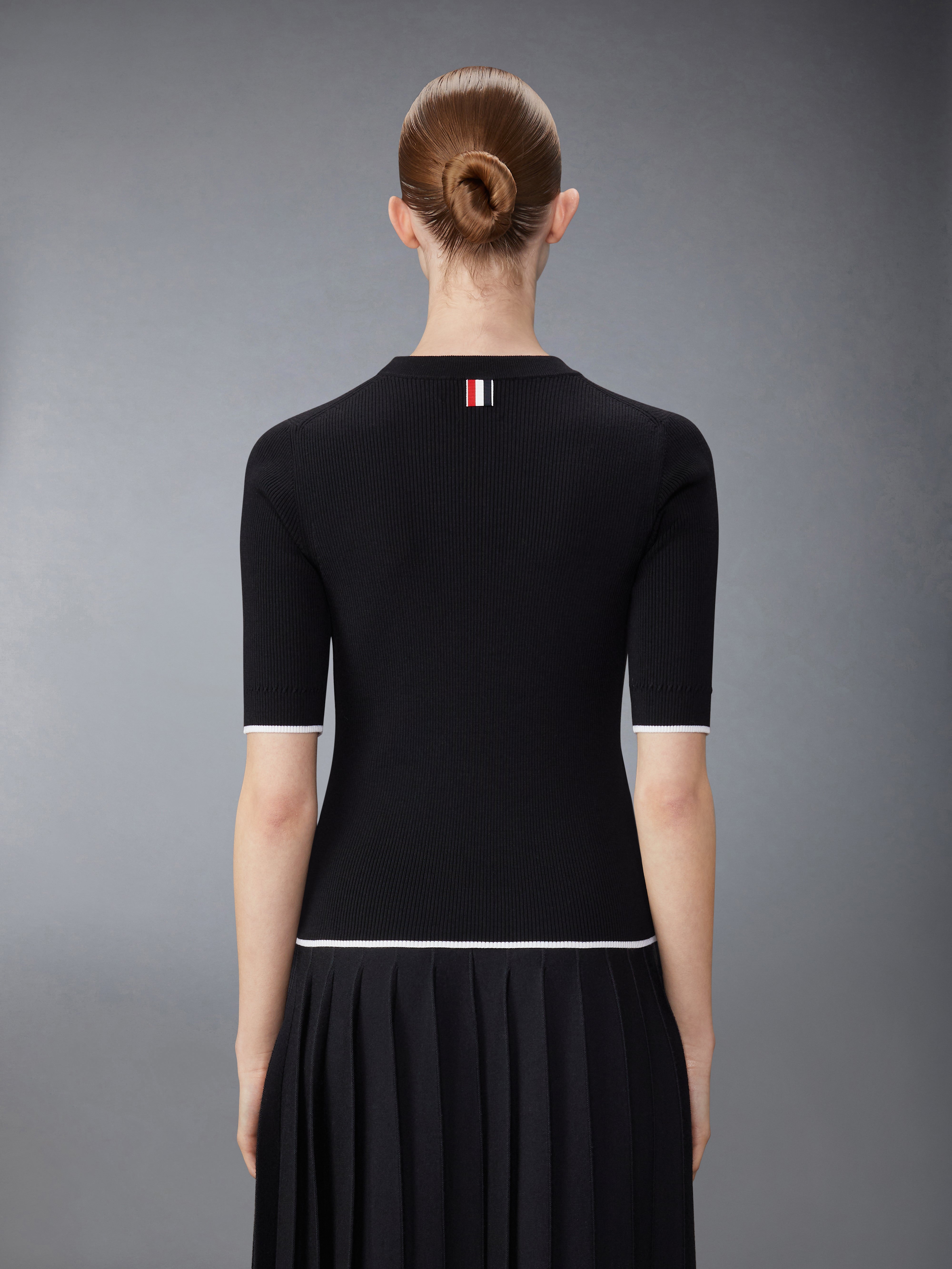 Wool Silk Blend Tipping Rib Stitch Cable Tee | Thom Browne