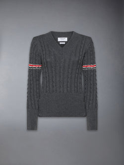 CLASSIC WOOL V NECK CABLE PULLOVER