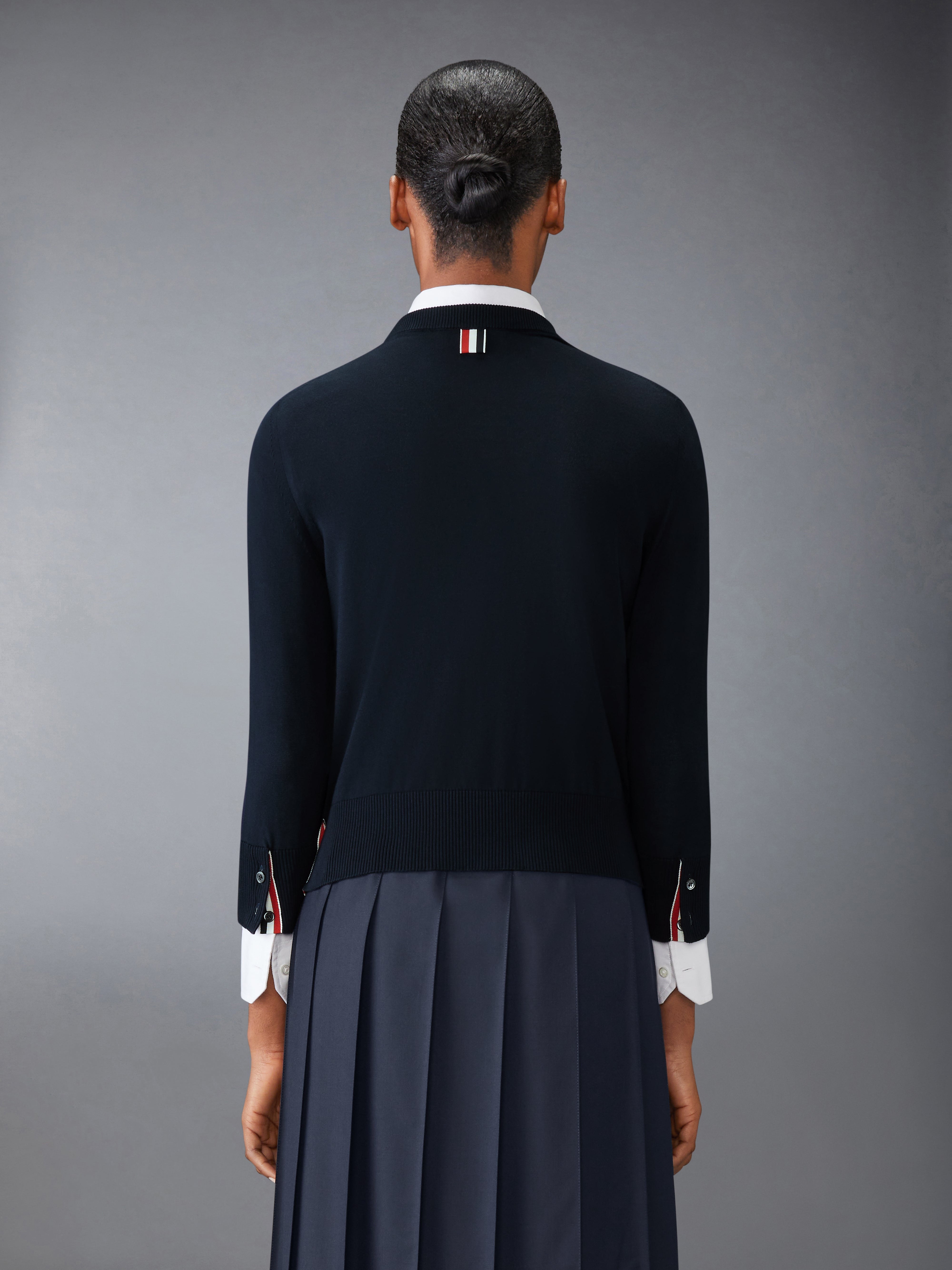 Jersey Stitch 3/4 Sleeve Crew Neck Pullover In Cotton W/ 4 Bar