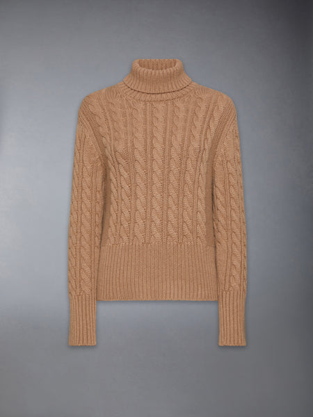 CLASSIC CASHMERE CABLE TURTLE NECK CAMEL