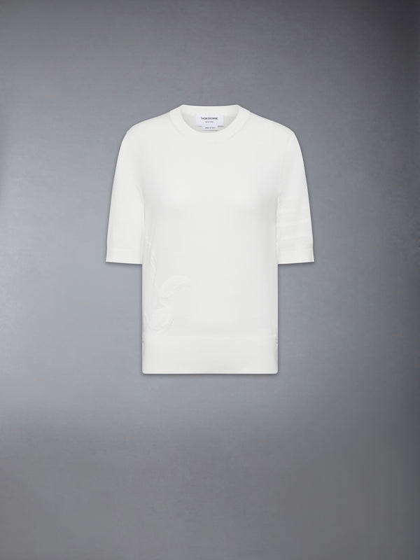 FEATHER INTARSIA POINTELLE 4-BAR TEE