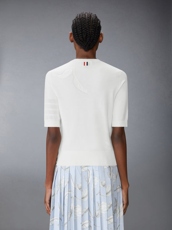 FEATHER INTARSIA POINTELLE 4-BAR TEE
