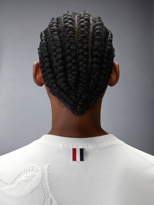 FEATHER INTARSIA POINTELLE 4-BAR TEE