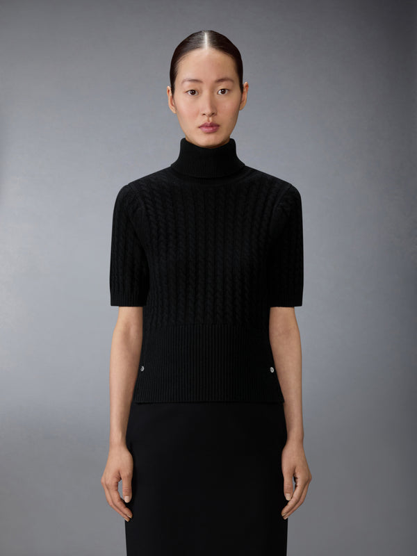 CASHMERE BABY CABLE STITCH SHORT SLEEVE TURTLENECK - image 1