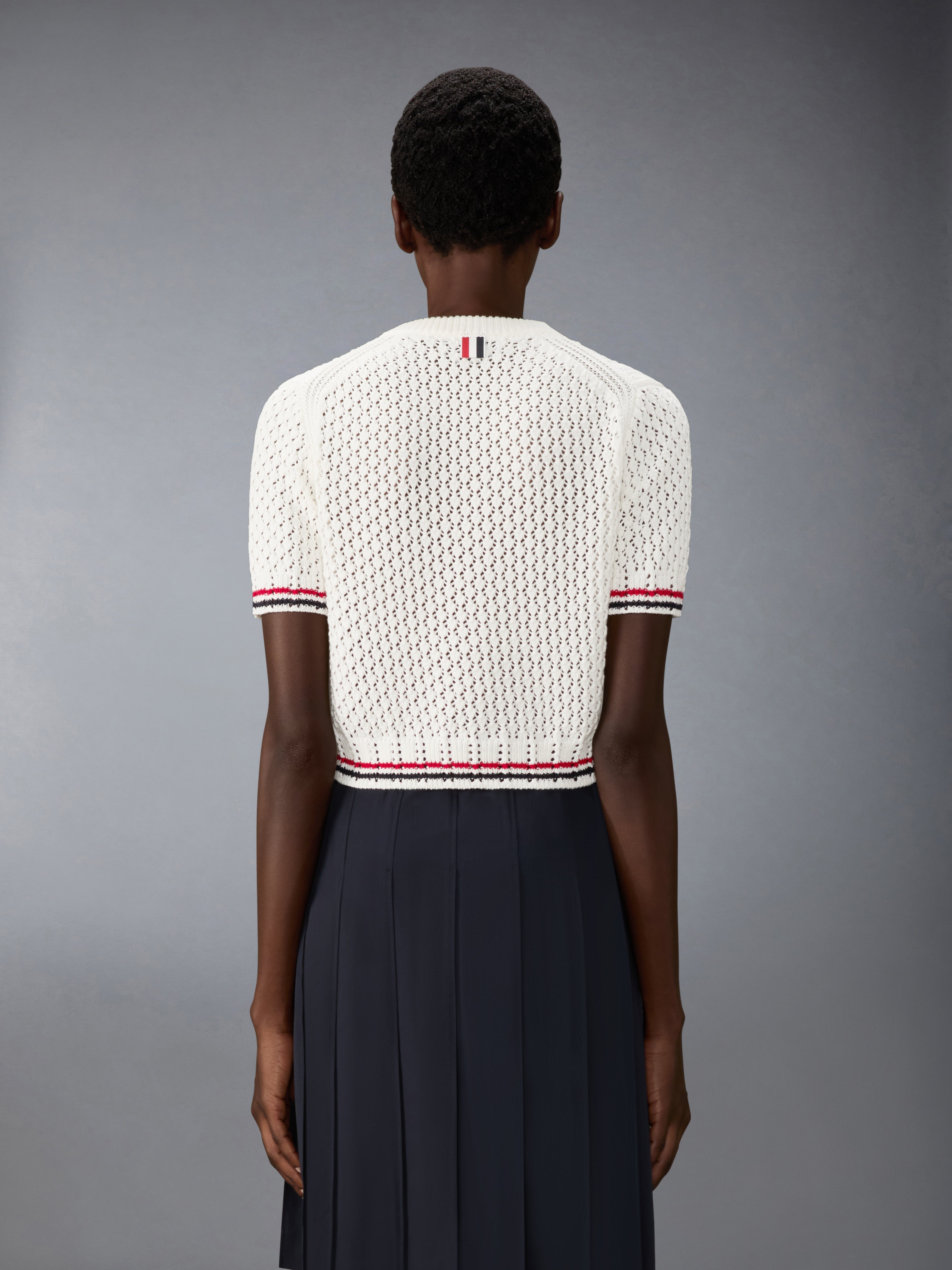 THOM BROWNE タイバー Cotton Pointelle Stitch Hector Rwb Tee | Thom Browne