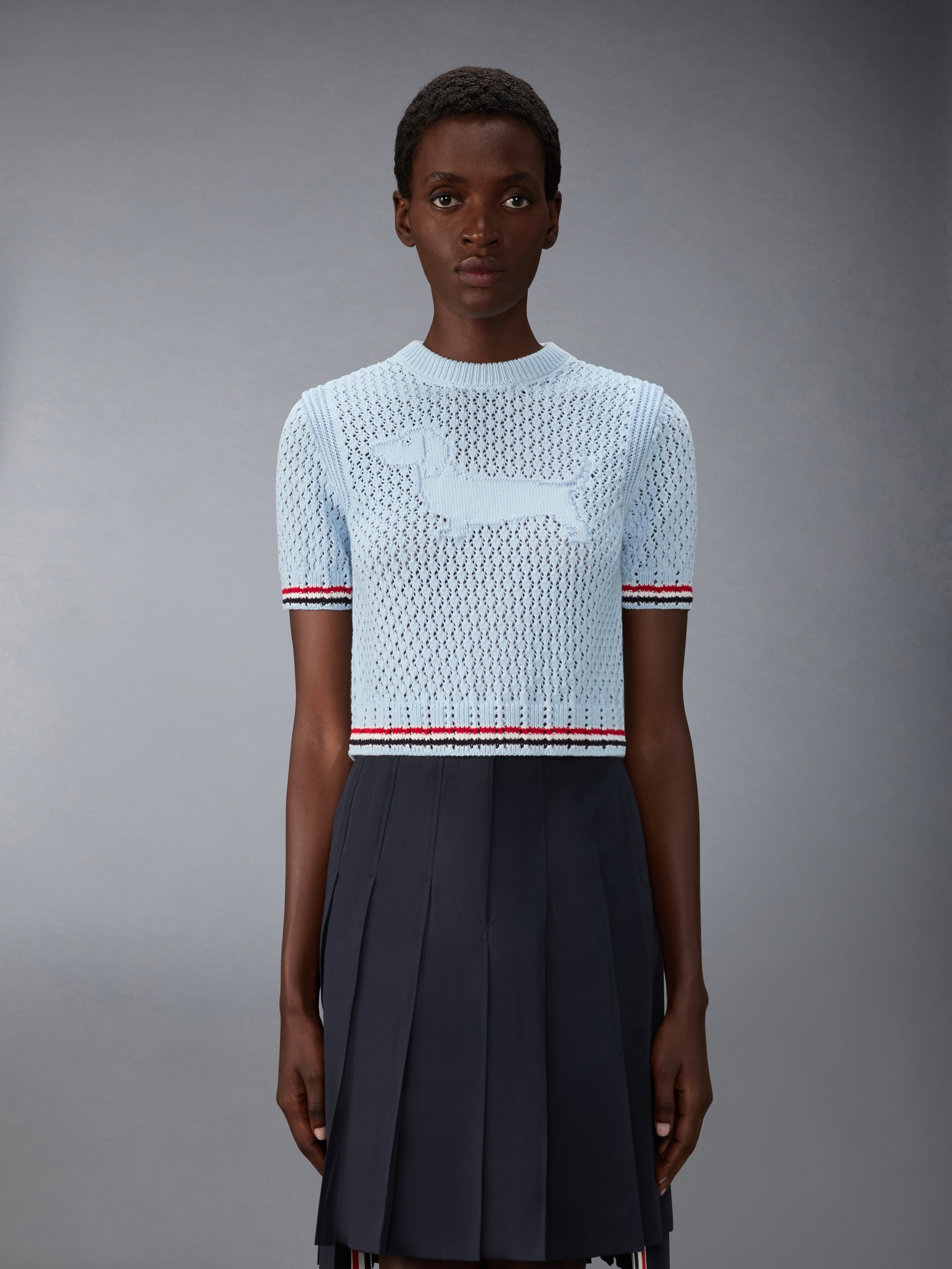 Cotton Pointelle Stitch Hector Rwb Tee | Thom Browne