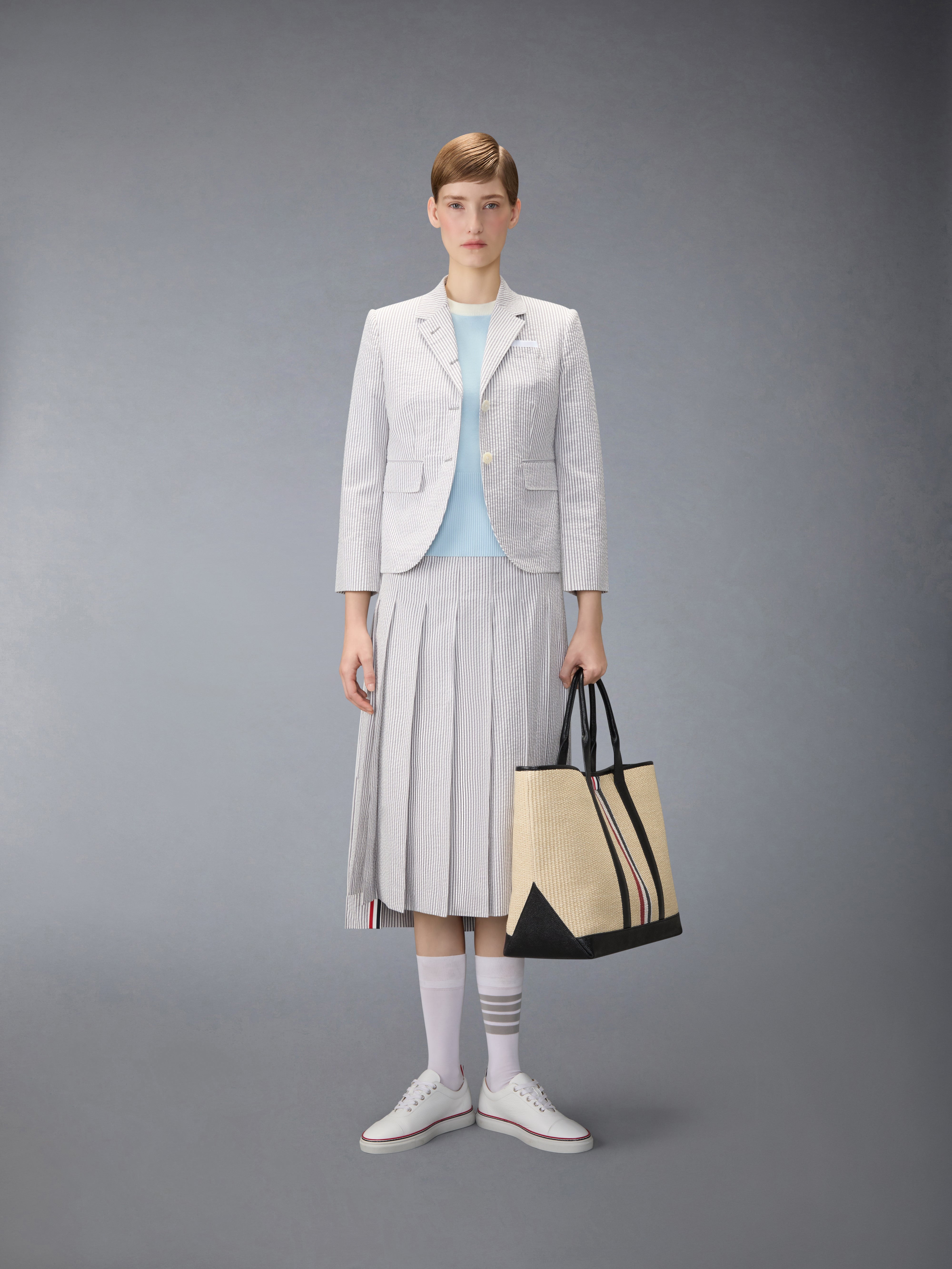 THOM BROWNE / トムブラウン | ダブルラインポロニット | 0 | ホワイト | レディース ウィメンズ ニット＆セーター | Thom Browne