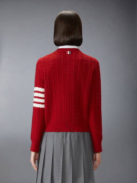 MERINO WOOL 4-BAR INTARSIA ANCHOR PULLOVER RED
