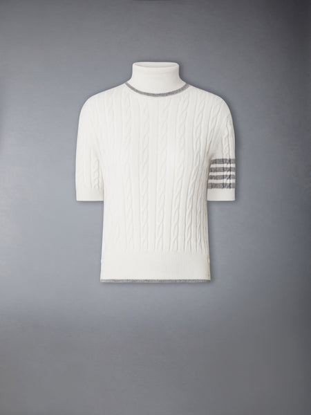 CASHMERE 4-BAR BABY CABLE STITCH TURTLENECK WHITE
